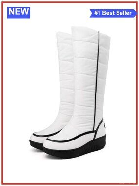 Knee-High Snow Boots Down Cloth Plush Lined Non-Slip Winter Boots